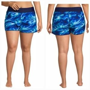Lands' End Electric Blue Swirl 5" Quick Dry Swim Board Shorts Sz 16W NWOT